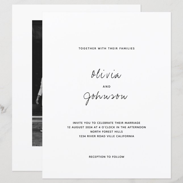 Papier MARIAGE photo minimaliste BUDGET (Devant / Derrière)