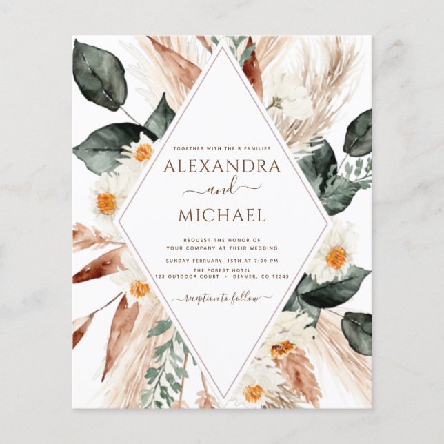 Papier Mariage photo Pampas Grass Boho (Devant)