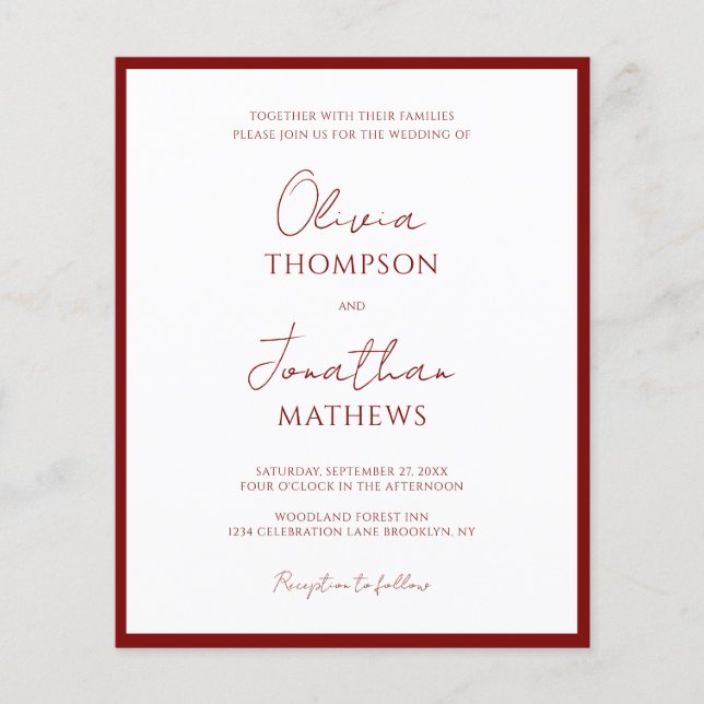 Papier MARIAGE photo simple Bordure rouge BUDGET (Devant)