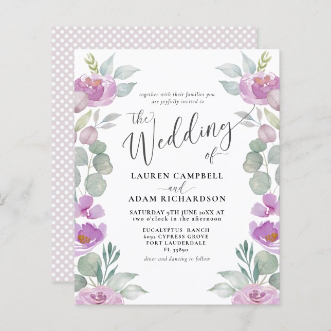 Papier Mariage rose Eucalyptus Budget (Devant / Derrière)