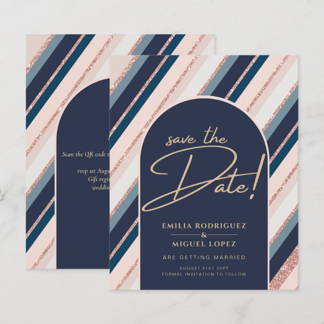 Papier Mariage Rose Gold Fard à Joues Bleu Nuit Lunaire (Devant / Derrière)