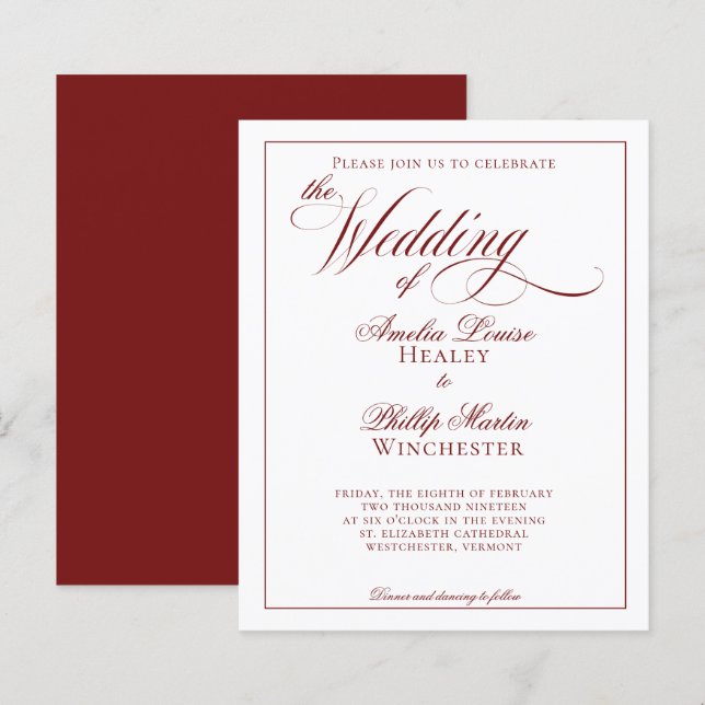 Papier MARIAGE rouge et blanc élégant du Garnet (Devant / Derrière)