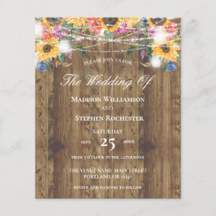 Papier Mariage rustique avec bois, tournesols et lumières
