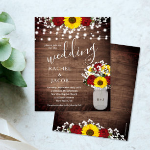 Papier Mariage rustique Tournesols Roses Lumières de jar 