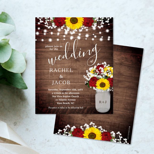 Papier Mariage rustique Tournesols Roses Lumières de jar  (Créateur téléchargé)