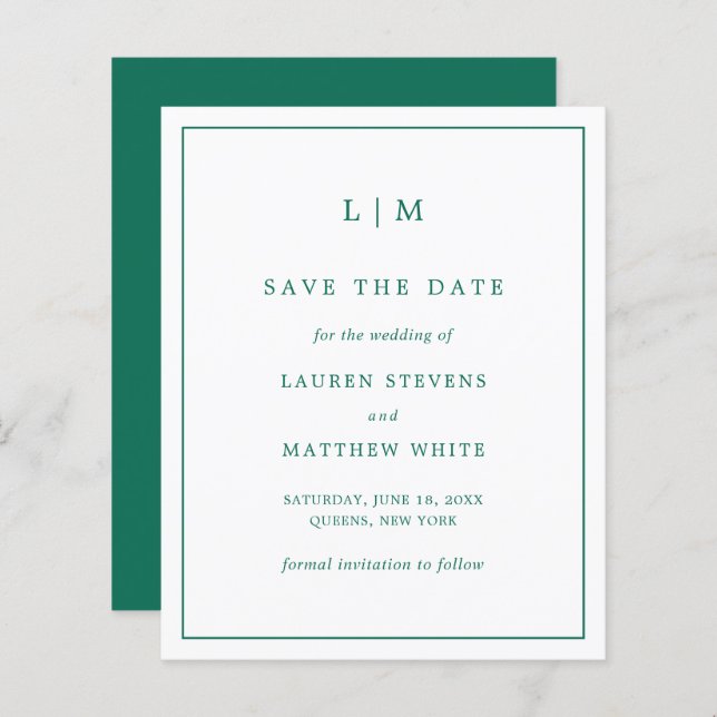 Papier Mariage simple Emerald Green Budget Enregistrer la (Devant / Derrière)
