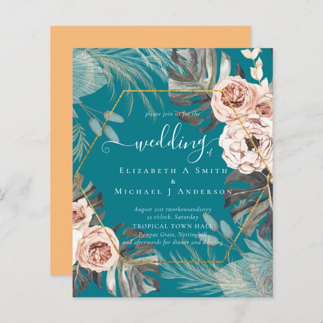 Papier Mariage TROPICAL PAMPAS GRASS à faible coût (Devant / Derrière)