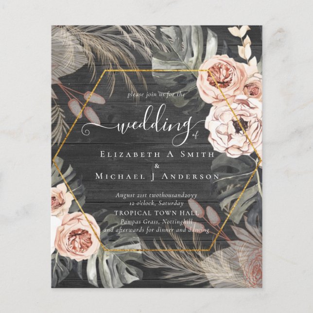 Papier Mariage TROPICAL PAMPAS GRASS à faible coût (Devant)