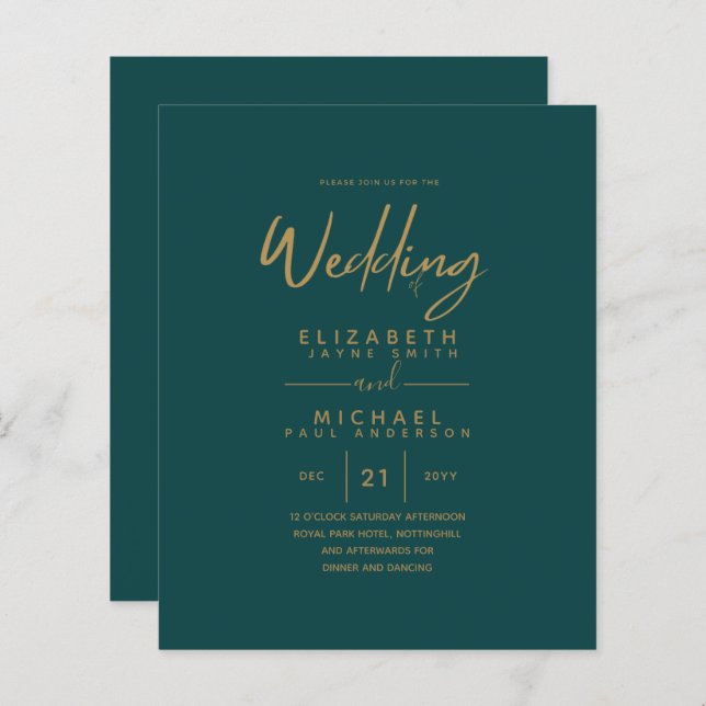 Papier Mariage Turquoise Gold Budget (Devant / Derrière)