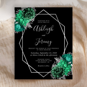 Papier Mariage Vert Émeraude Floral Argent Noir Économiqu