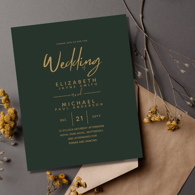 Papier Mariage Vert Or Vert moderne Invite (Créateur téléchargé)
