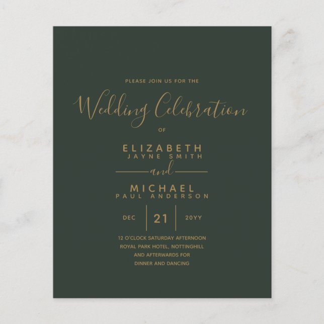 Papier Mariage Vert Or Vert moderne Invite (Devant)