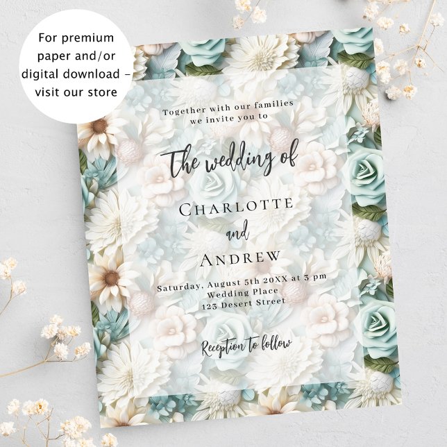 Papier Mariage vert poussiéreux vert blanc fleuri invitat (Créateur téléchargé)