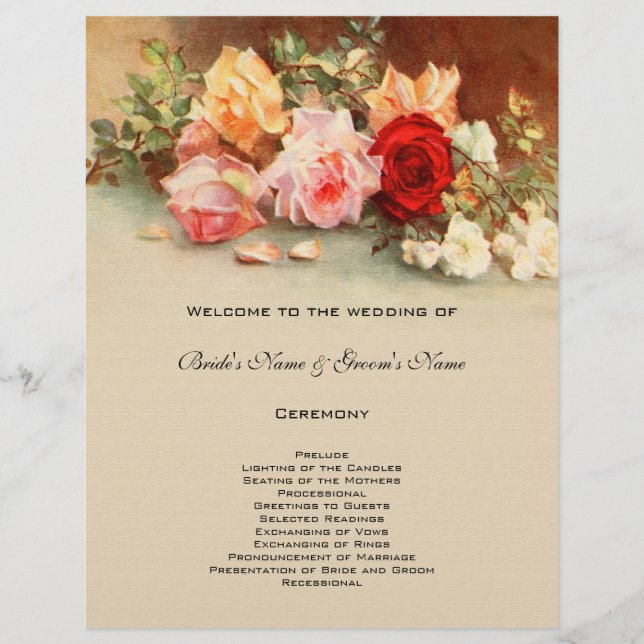 Papier Mariage vintage, Fleurs Roses anciennes encore vie (Devant)