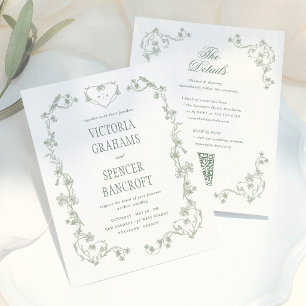 Papier Mariage Vintage Vert Sauge Tout-en-un à Petit Prix