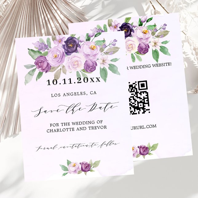 Papier Mariage violet floral code QR budget enregistrer l (Créateur téléchargé)