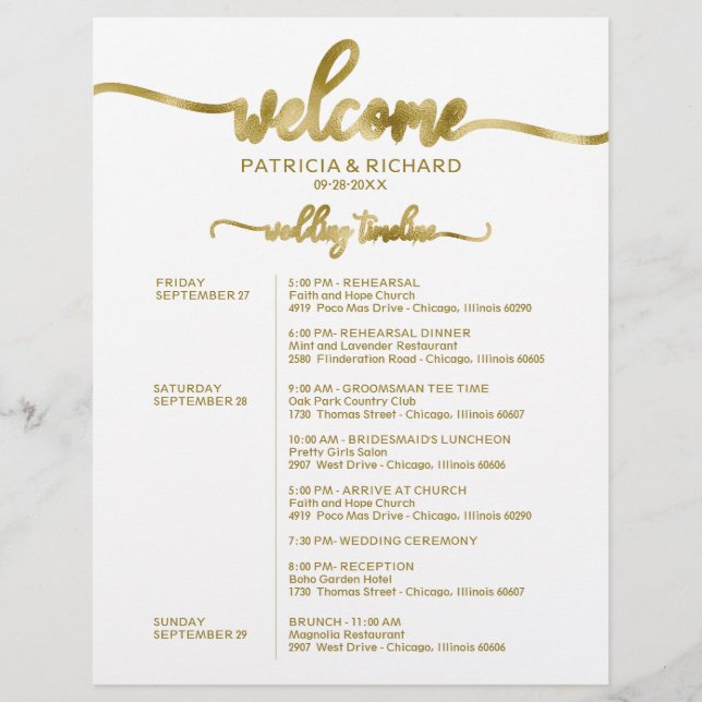 Papier Mariage Week-end Itinéraire Simple Chic Timeline (Devant)