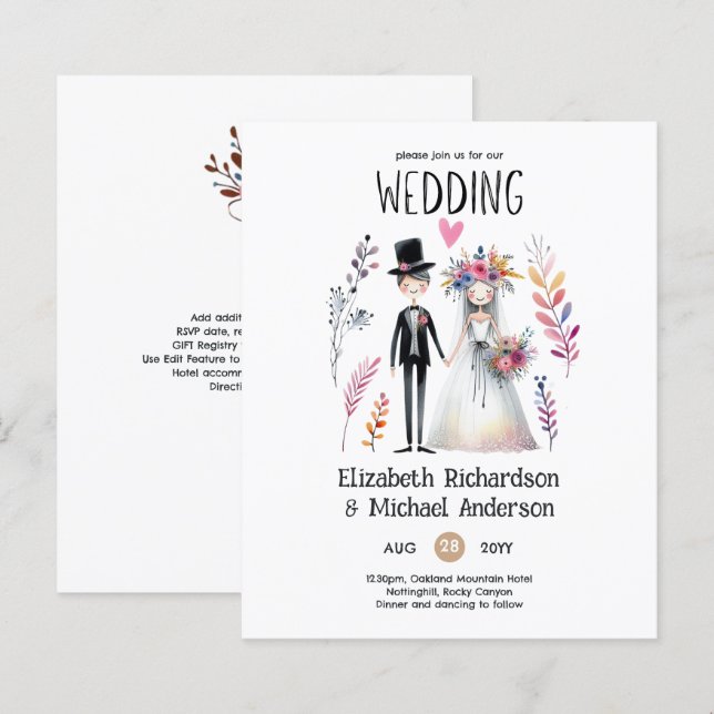 Papier Mariée dessinée à la main Groom mignonne Mariage a (Devant / Derrière)