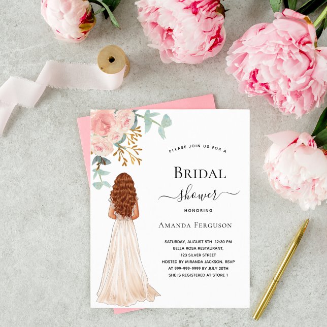 Papier Mariée rose de douche nuptiale invitation budget v (Créateur téléchargé)
