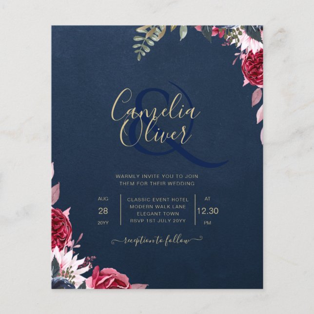 Papier Marine Bleu Berry Floral Bourgogne hiver automne (Devant)