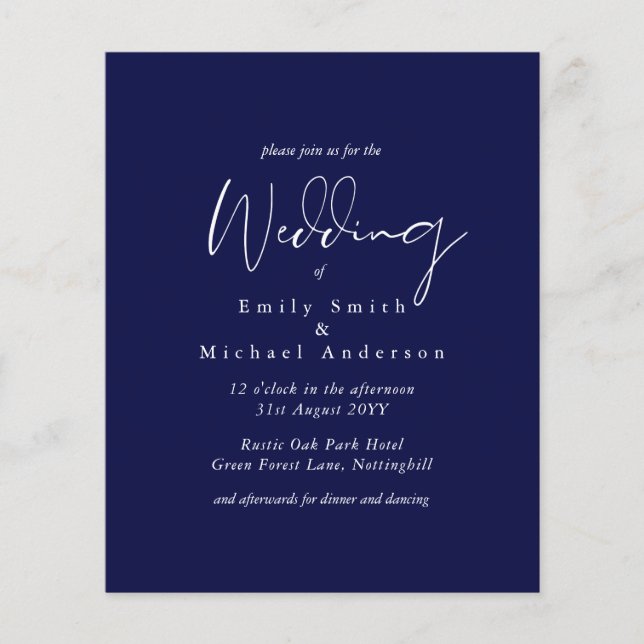 Papier Marine Bleu blanc Typographie Budget Mariage (Devant)