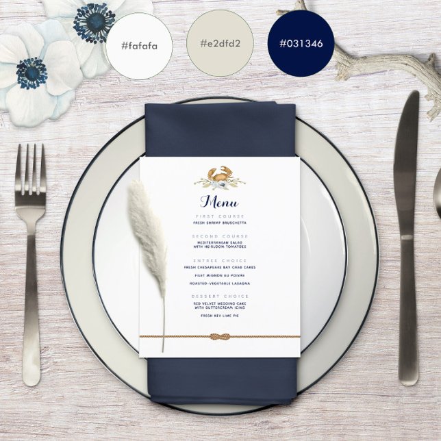 Papier Marine bleu et blanc Mariage de budget nautique me (Navy Blue & White Nautical Budget Wedding Menu ⚓
)