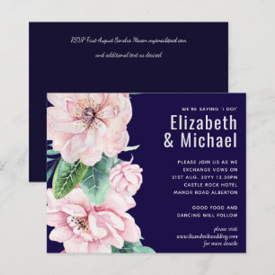 Papier Marine bleu rose Floral moderne Budget Mariage