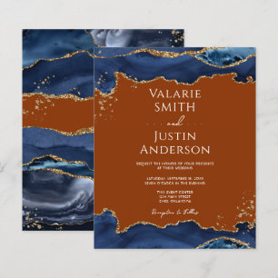 Papier Marine Blue Agate Burning Orange Faire-part de mar