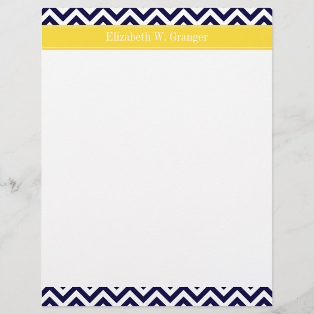 Papier Marine Blue Lg Chevron Nom de l'ananas Monogramme (Devant)