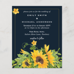 Papier Marine Blue Yellow Sunflowers Mariage Invite