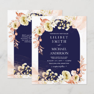Papier Marine Coral bleu Boho Floral Mariage Invite