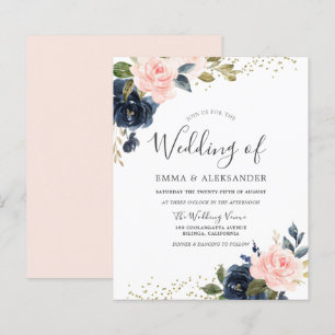 Papier Marine et Blush sur une Faire-part de mariage budg