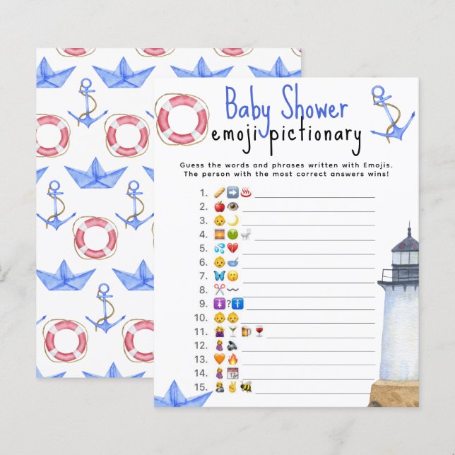 Papier Marine nautique - Emoji jeu d'images baby shower (Devant / Derrière)