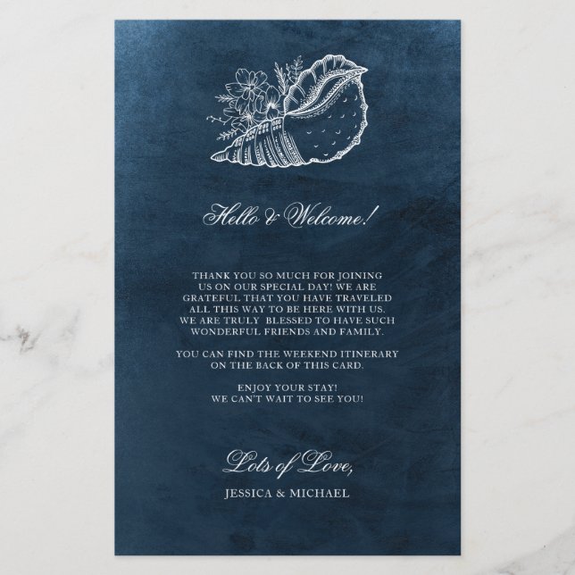 Papier Marine Seashell Beach Mariage Itinéraire de bienve (Devant)