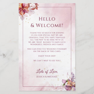 Papier Marsala Floral Élégant Mariage Bienvenue Itinérair