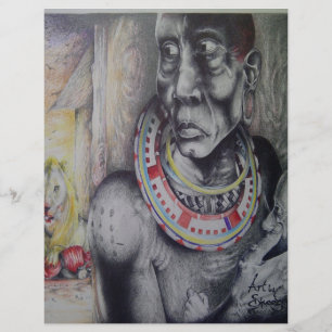 Papier Masaï mère et enfant avec Lion Art Imprimer