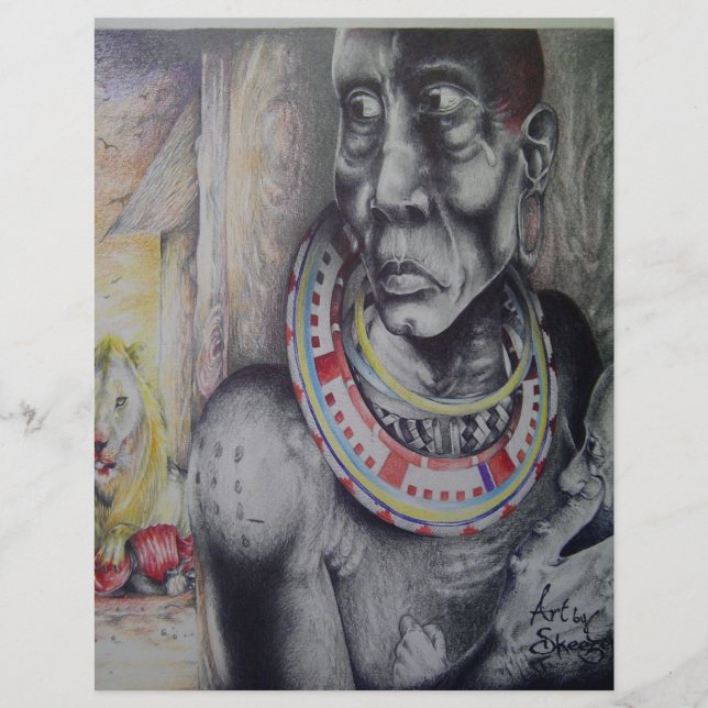 Papier Masaï mère et enfant avec Lion Art Imprimer (Devant)