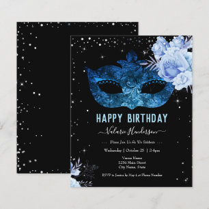 Papier Mascarade bleue Invitation fête d'anniversaire