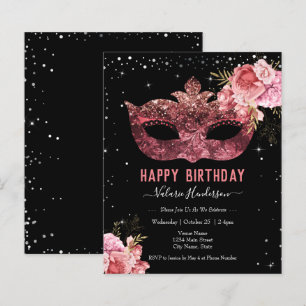Papier Mascarade rose Invitation fête d'anniversaire