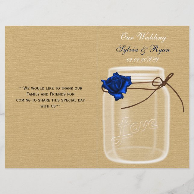 Papier mason jar marine bleu rose livre pli mariage progr (Devant)