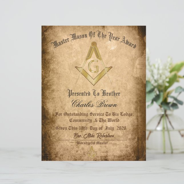 Papier Master Mason De L'Année Certificat (Debout devant)