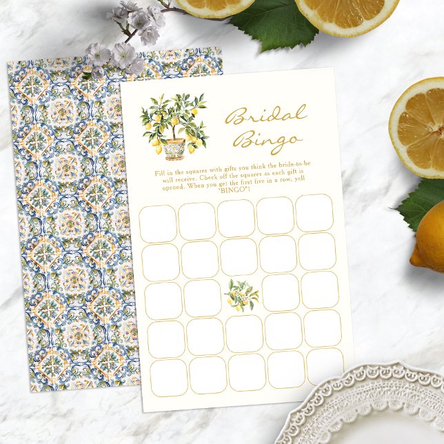 Papier Match nuptial au citron (Italian Lemon Bridal Bingo Game Blue Tile Back by Painted Paperie
)