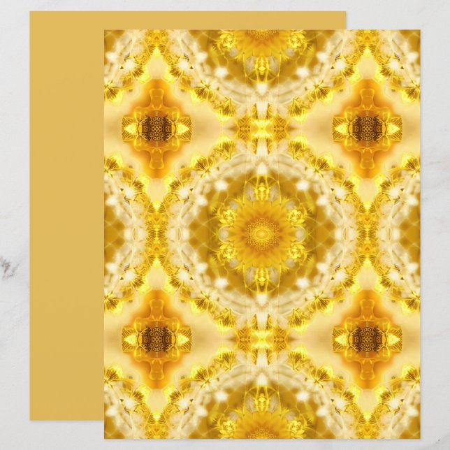 Papier Médaillon en moutarde Motif Batik Jaune Doré (Devant / Derrière)