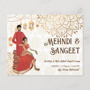 Papier Mehndi budget invitation avec mignonne mariée indi
