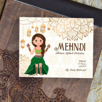 Mehndi budget invitation avec mignonne mariée indi