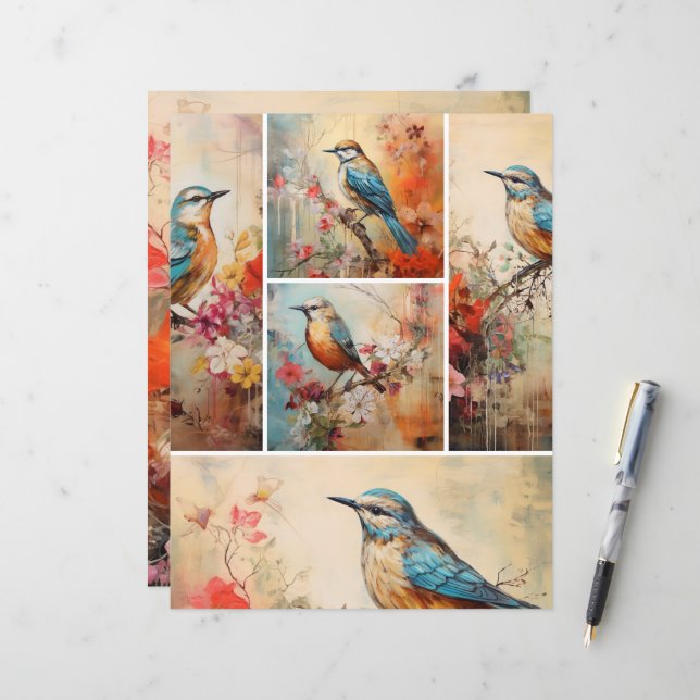 Papier Mélange d'oiseaux bleus (Devant/Arrière en situation)