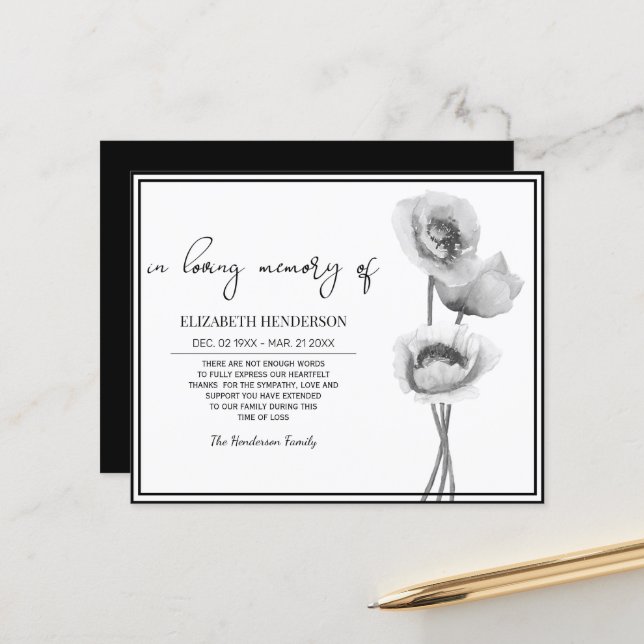 Papier Mémoire/Merci de la sympathie budgétaire. (Devant/Arrière en situation)