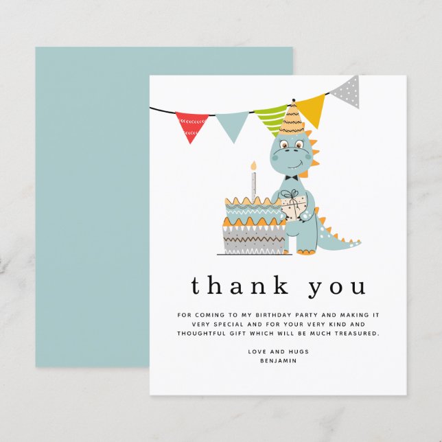 Papier Merci Anniversaire de enfant de gâteau dinosaur bu (Devant / Derrière)