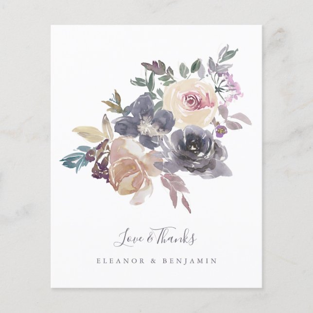 Papier Merci de Mariage d'aquarelle de couleur violet bud (Devant)