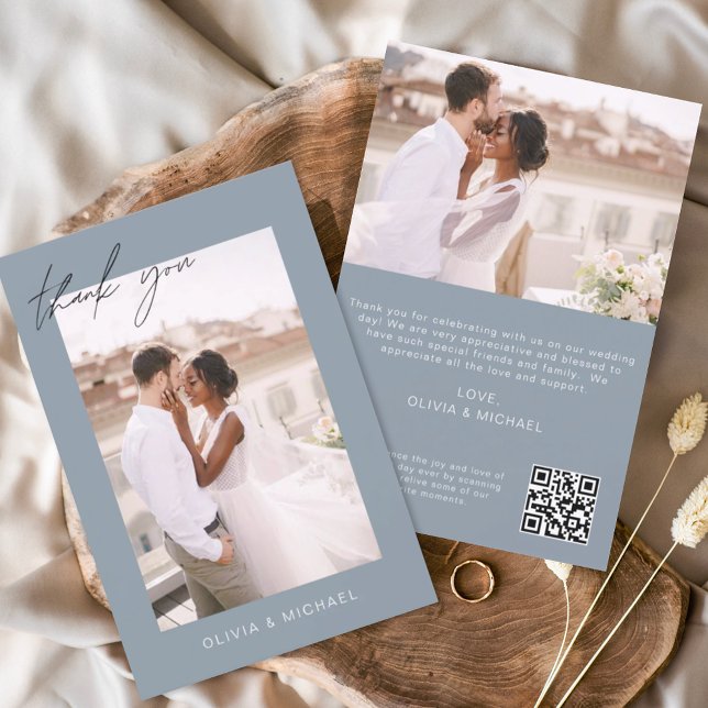 Papier Merci de Mariage de code QR bleu Dusty (Créateur téléchargé)